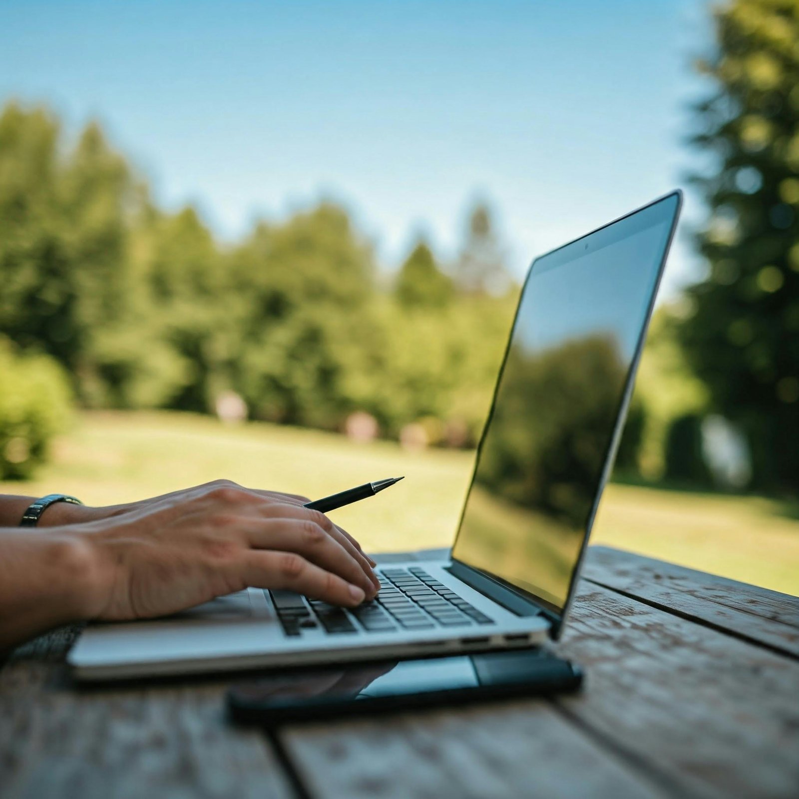 Lightweight laptop on a desk with coffee and notebook in a remote work setup