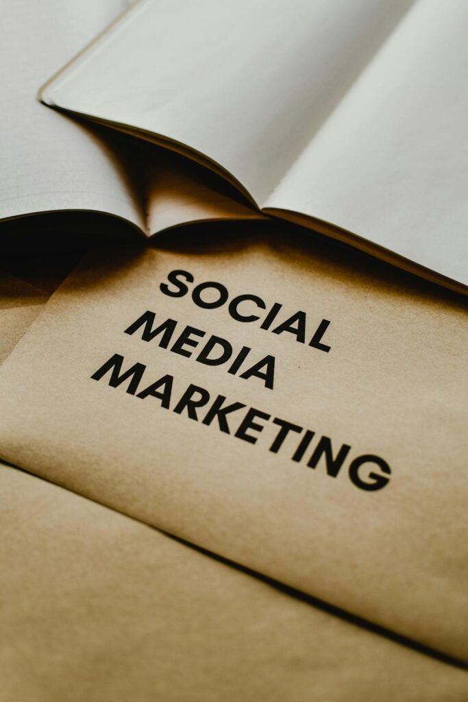Social media marketing strategy planning on laptop